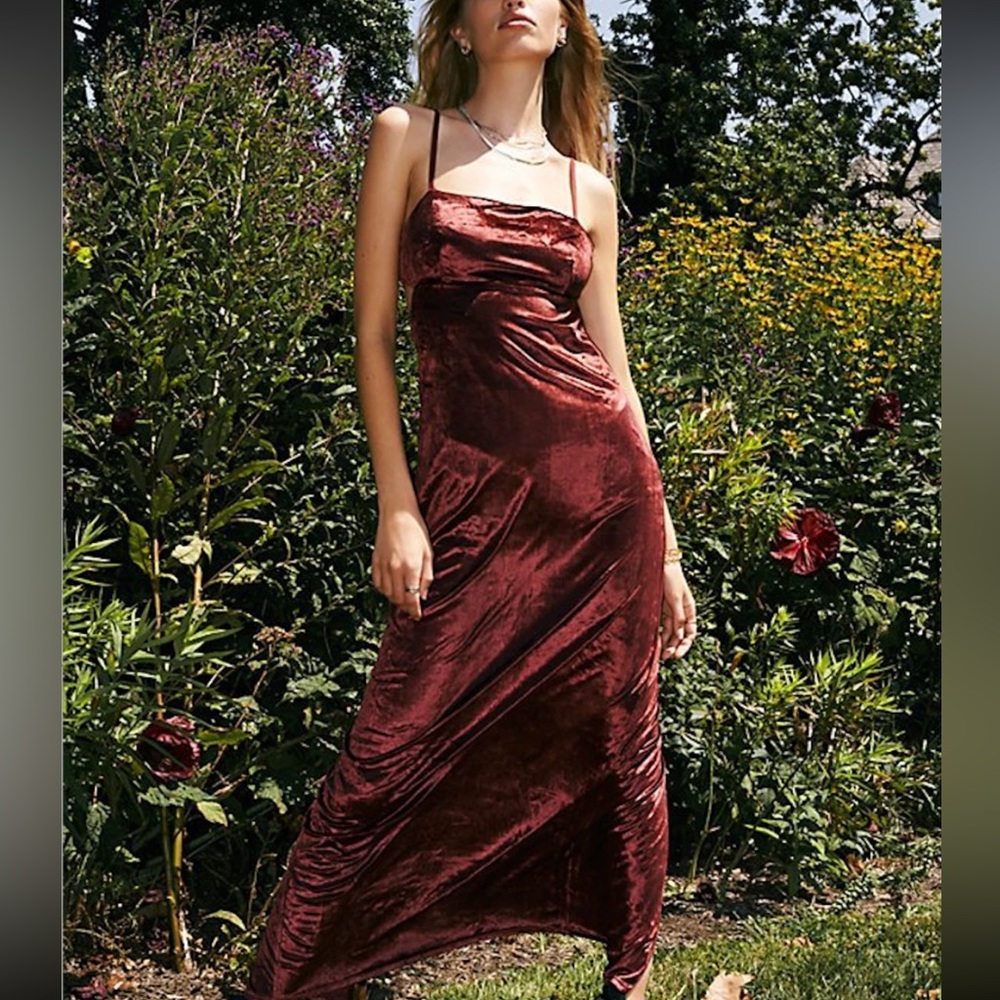 FREE PEOPLE Karlie Velvet Strappy Open Back Maxi Dress Prom Formal Party Wedding